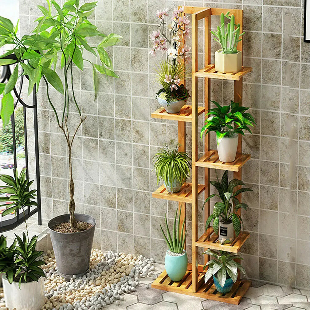 Bamboo 6 Tier Plant Stand Rack Indoor Outdoor Display
