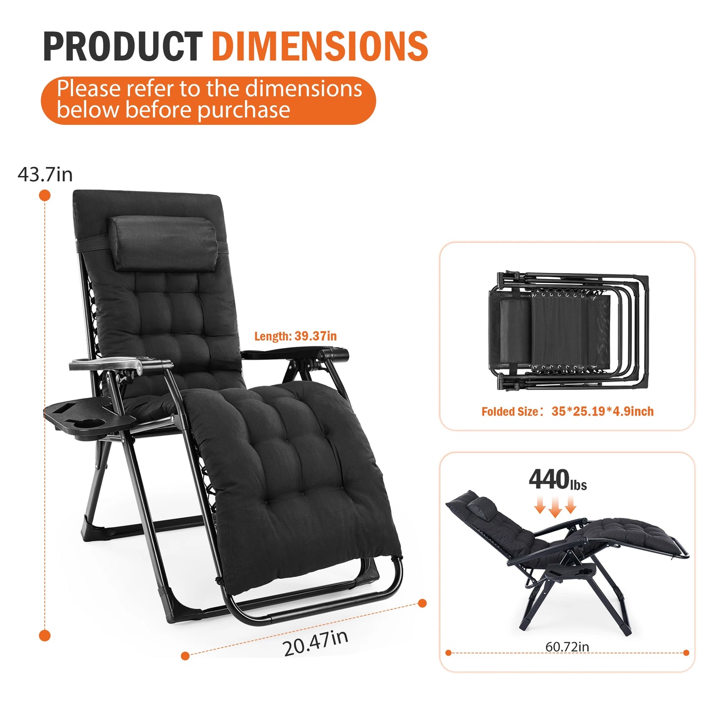 JHK Zero Gravity Reclining Lounge Chair Camping Cup Holders