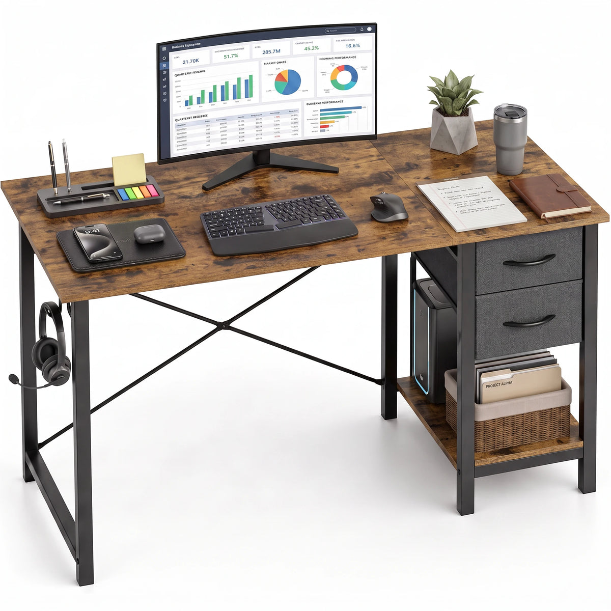 MCQ Standing Office Desk With Drawers And Storage