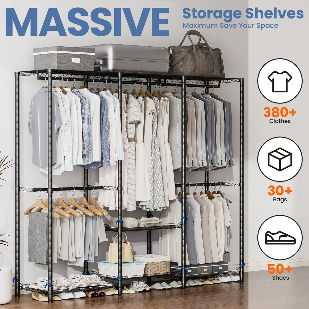 Heavy Duty Freestanding Metal Clothes Rack For Home