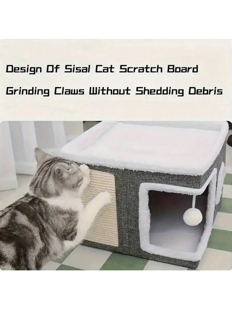 3 In 1 Cat House With Bed Tunnel Scratching Board
