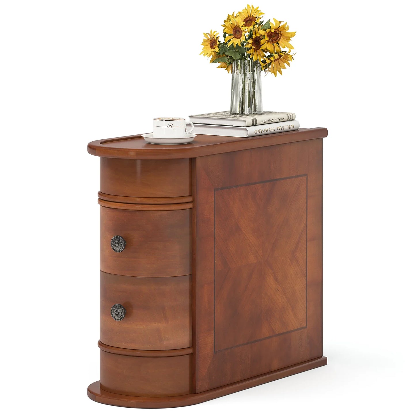 Tribesigns End Table Round Solid Wood Nightstand With Drawer