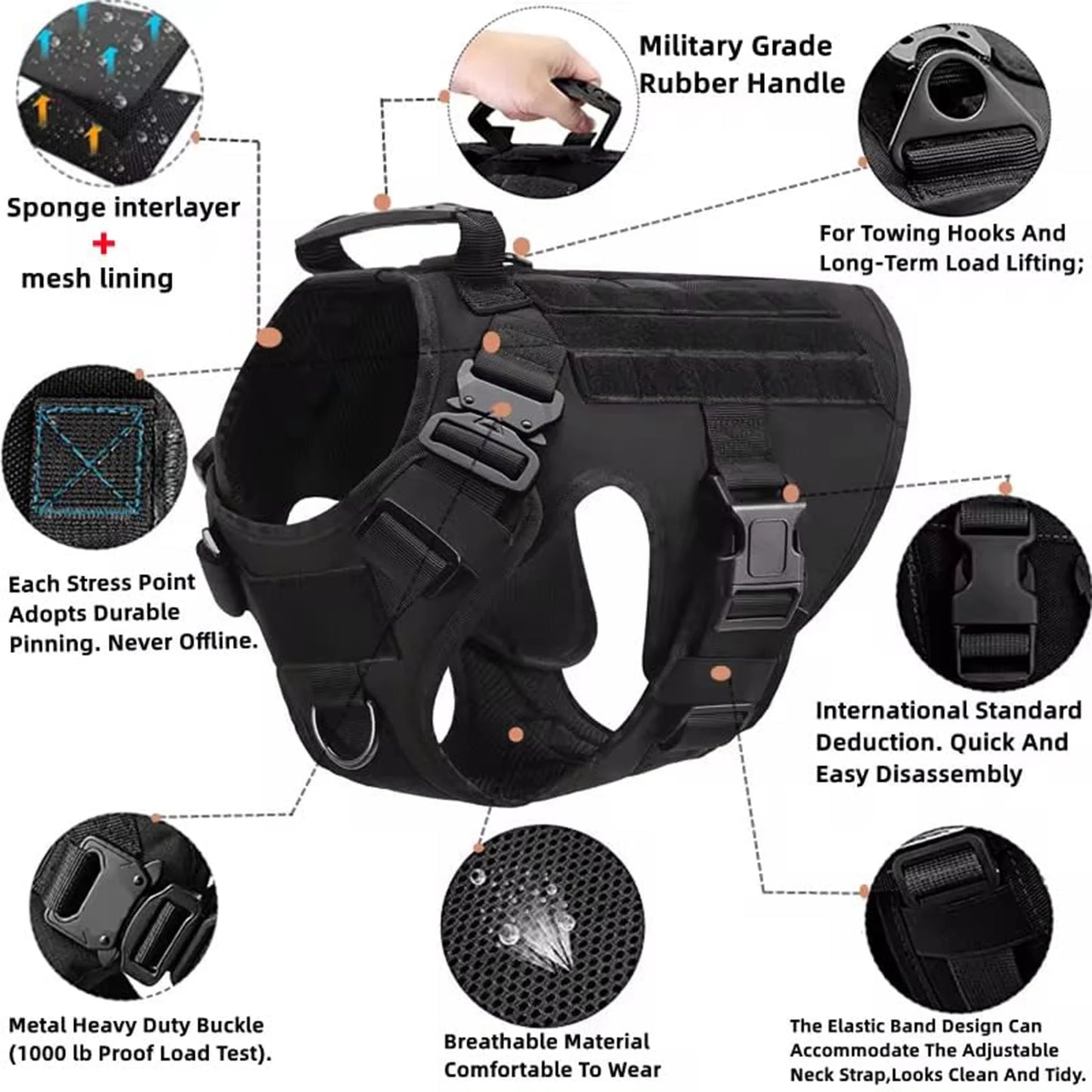 Shandong Nylon Tactical Dog Harness With Molle Pouches