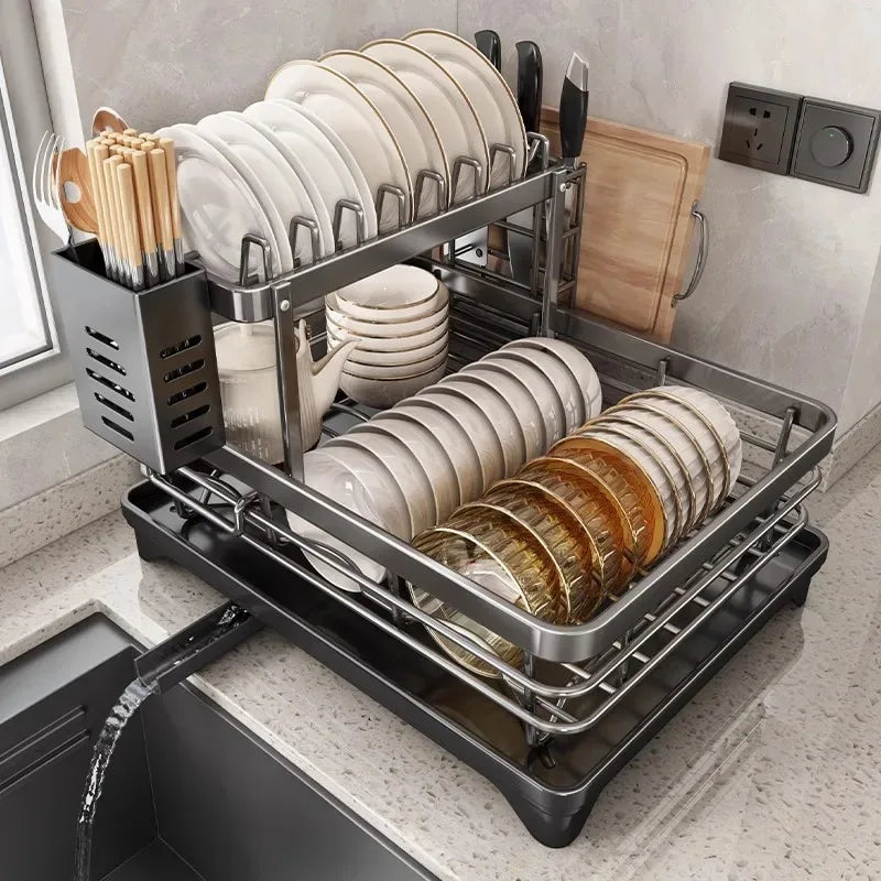 ATMDOG Stainless Steel Over Sink Dish Rack With Drainboard