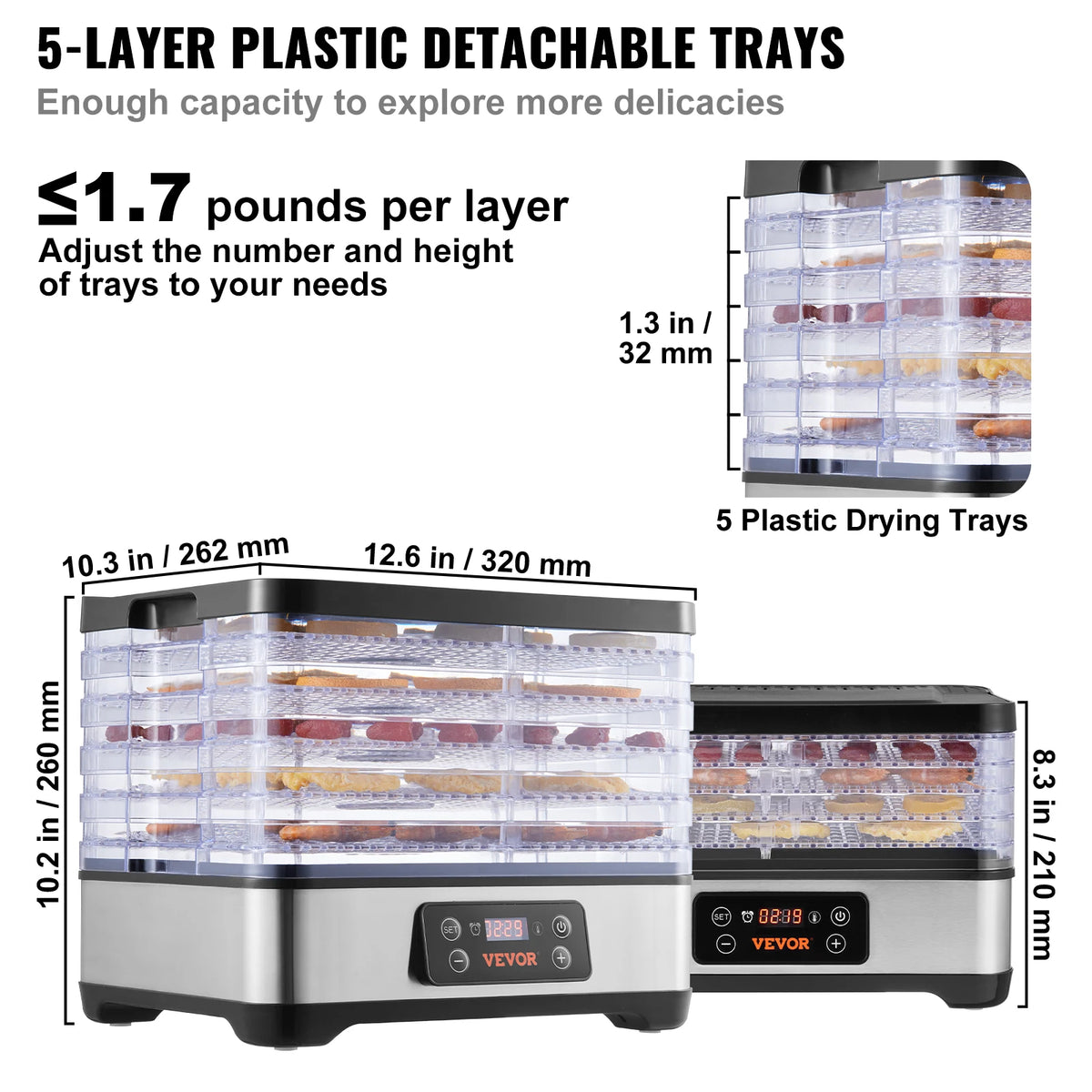 Vevor Five Tray Electric Food Dehydrator Machine With Timer