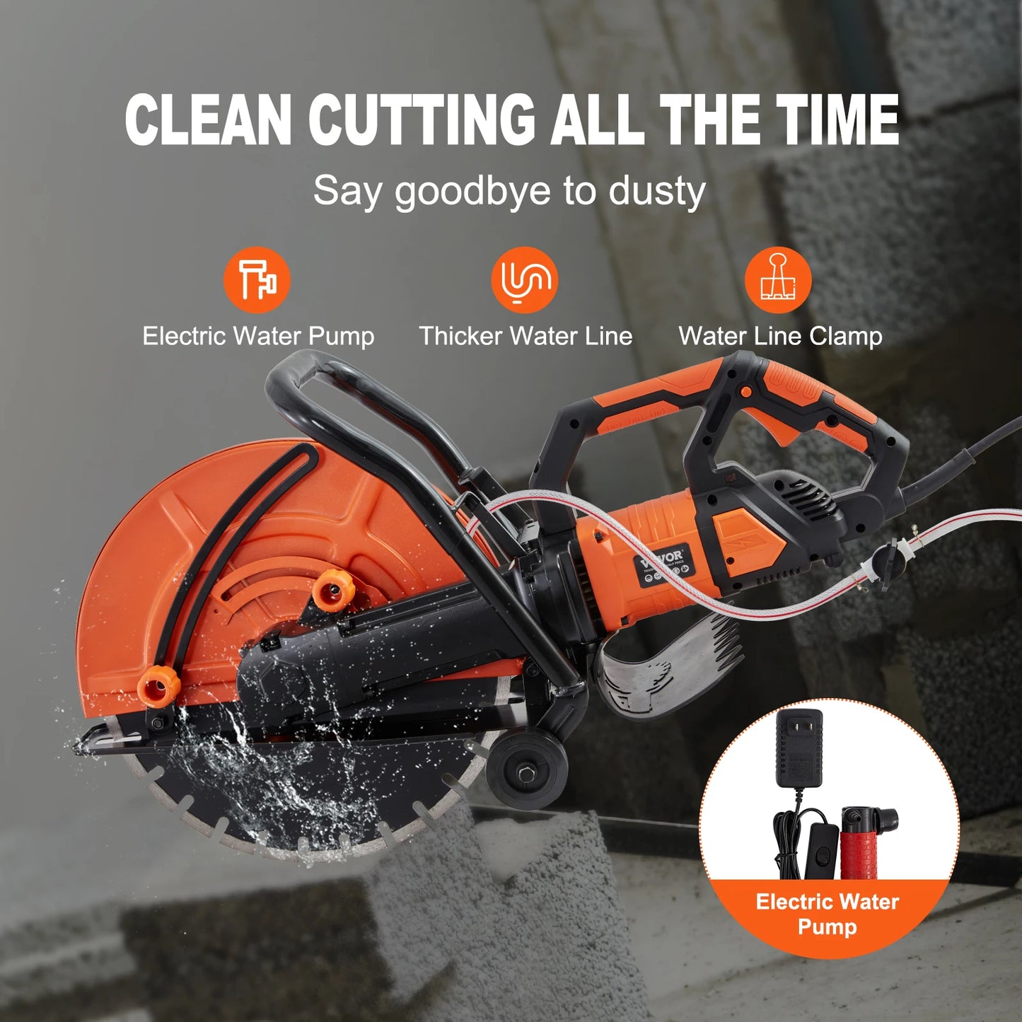 Electric Concrete Saw With Wet Cutting Capability