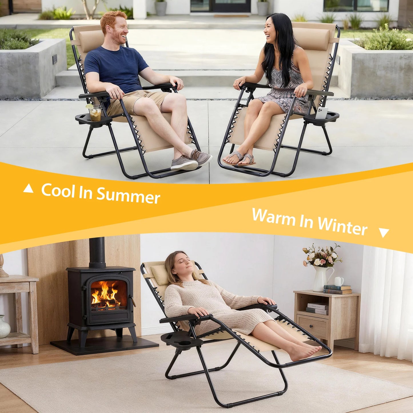 JHK Portable Zero Gravity Recliner Chairs Cup Holder Trays