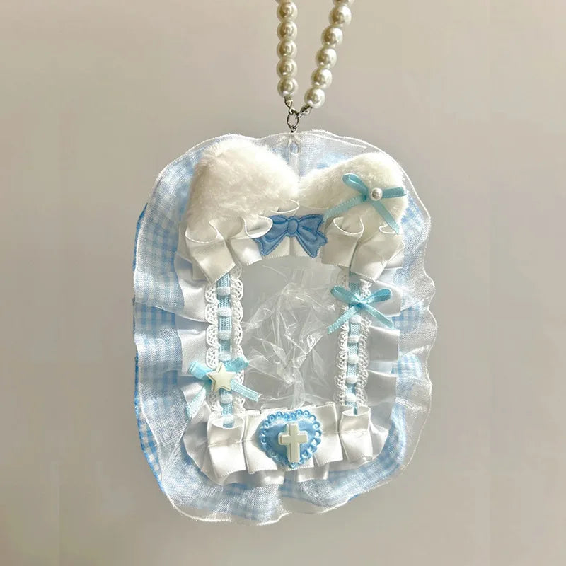 Plush Photocard Protector Sleeve With Ribbon And Lace