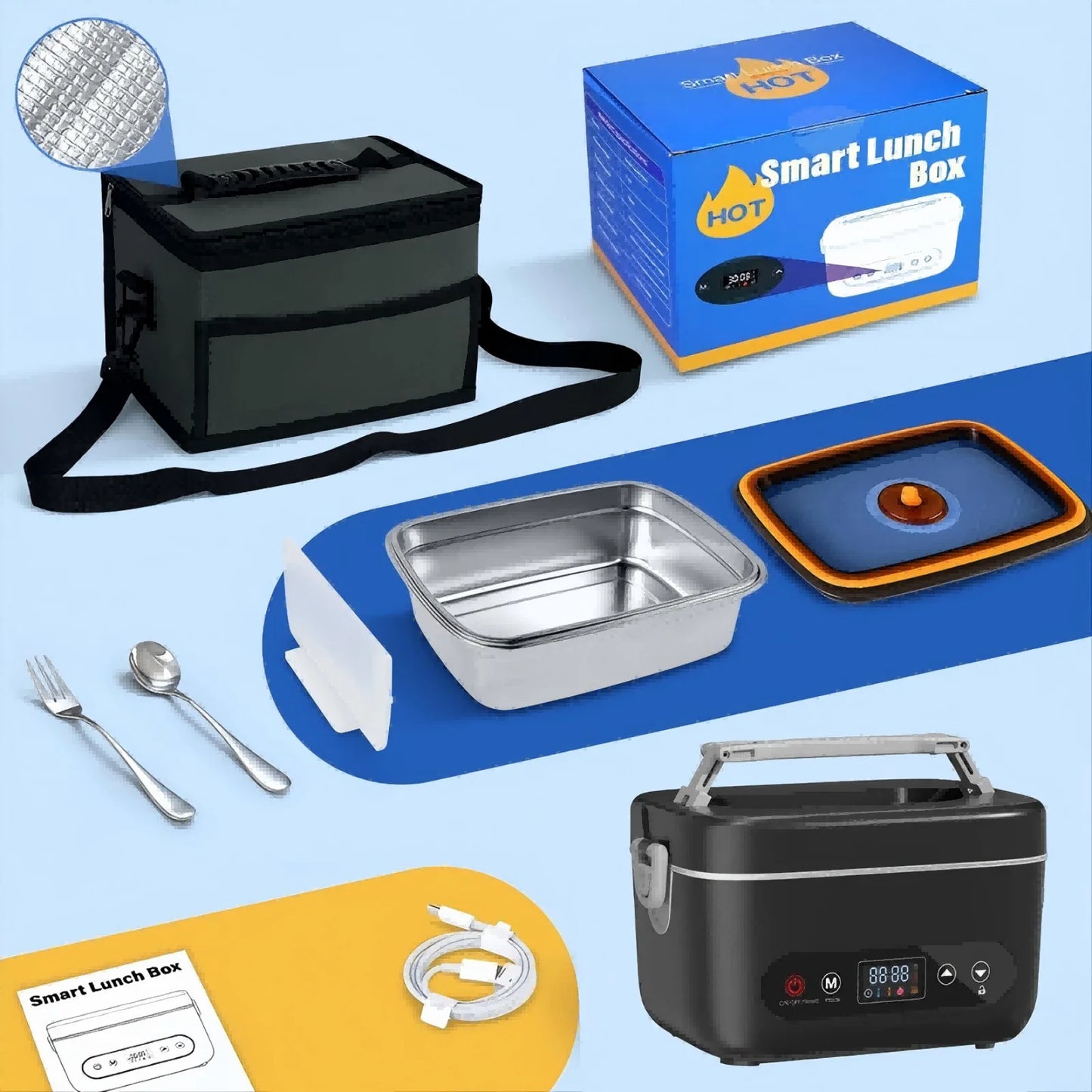 Portable 12000mAh Wireless Lunch Box With Five Sided Heating