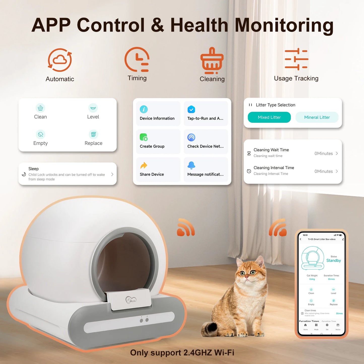 DOEL Self Cleaning Cat Litter Box App Control WiFi