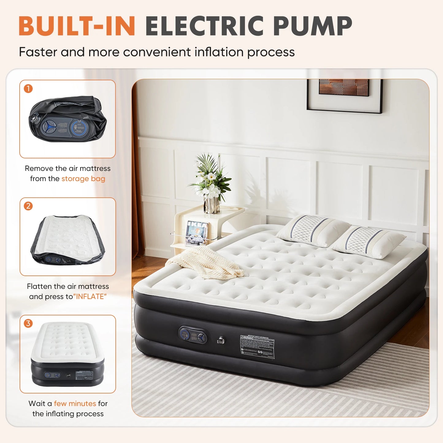 Jhk Portable Air Mattress With Non Slip Bottom For Guests