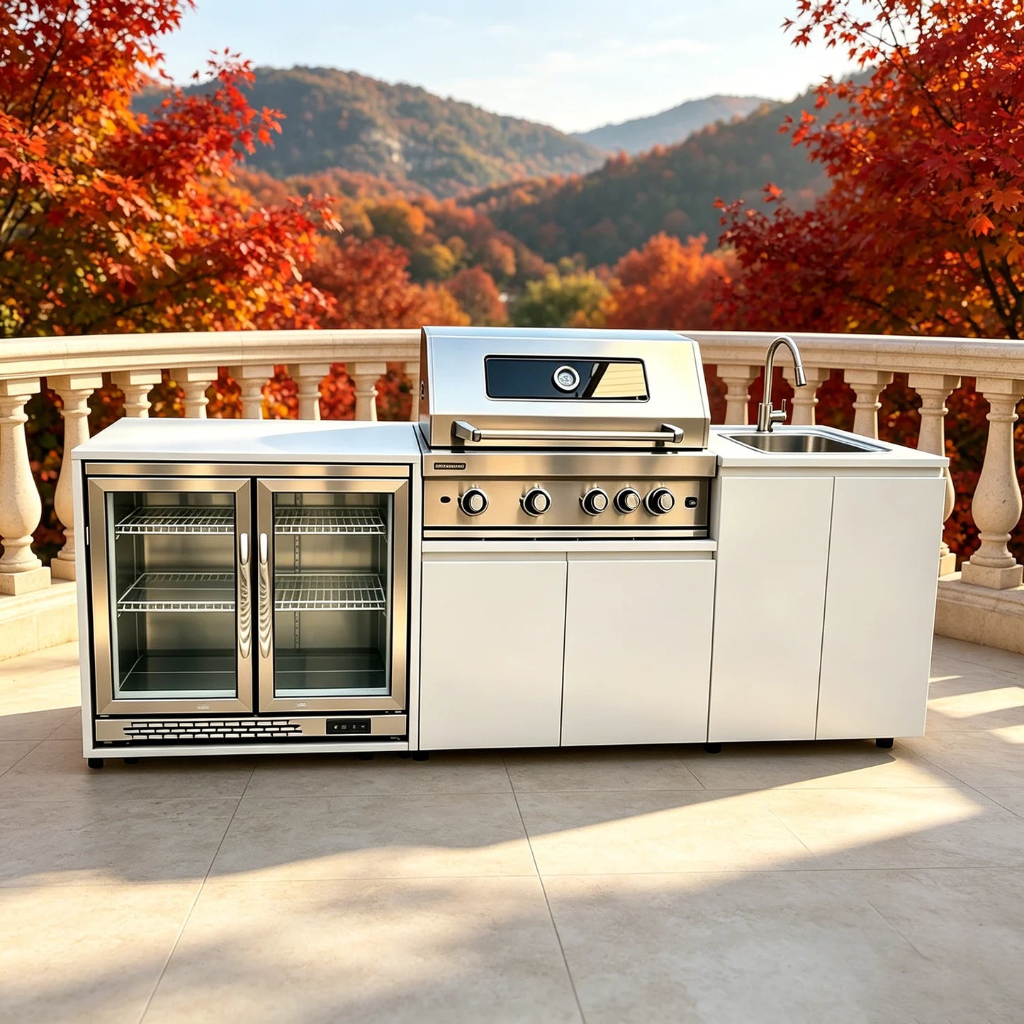 Stainless Steel Outdoor Kitchen With Grill Fridge Sink