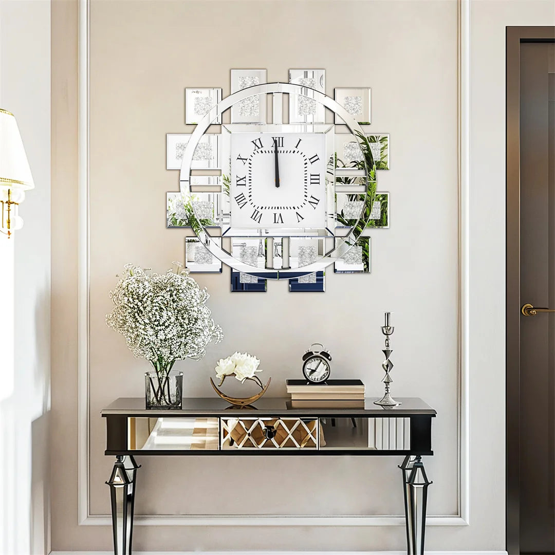 Decorative Wall Clock With Crushed Diamond Crystal Inlay