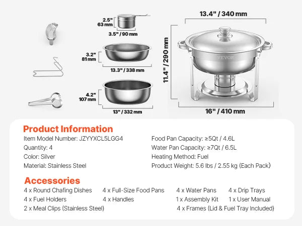SucceBuy Four Pack Chafer Buffet Set Stainless Steel Warmer