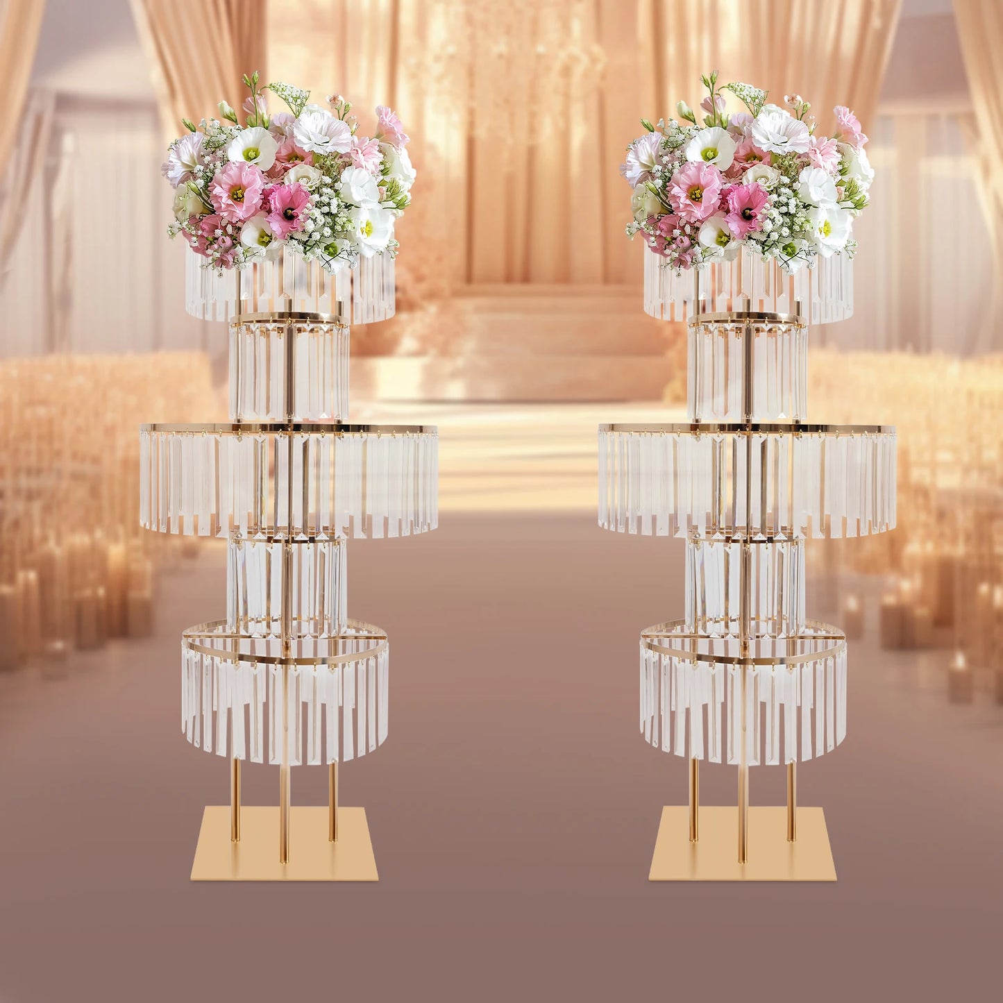 Five-Tier Crystal Flower Stand Wedding Centerpiece Display