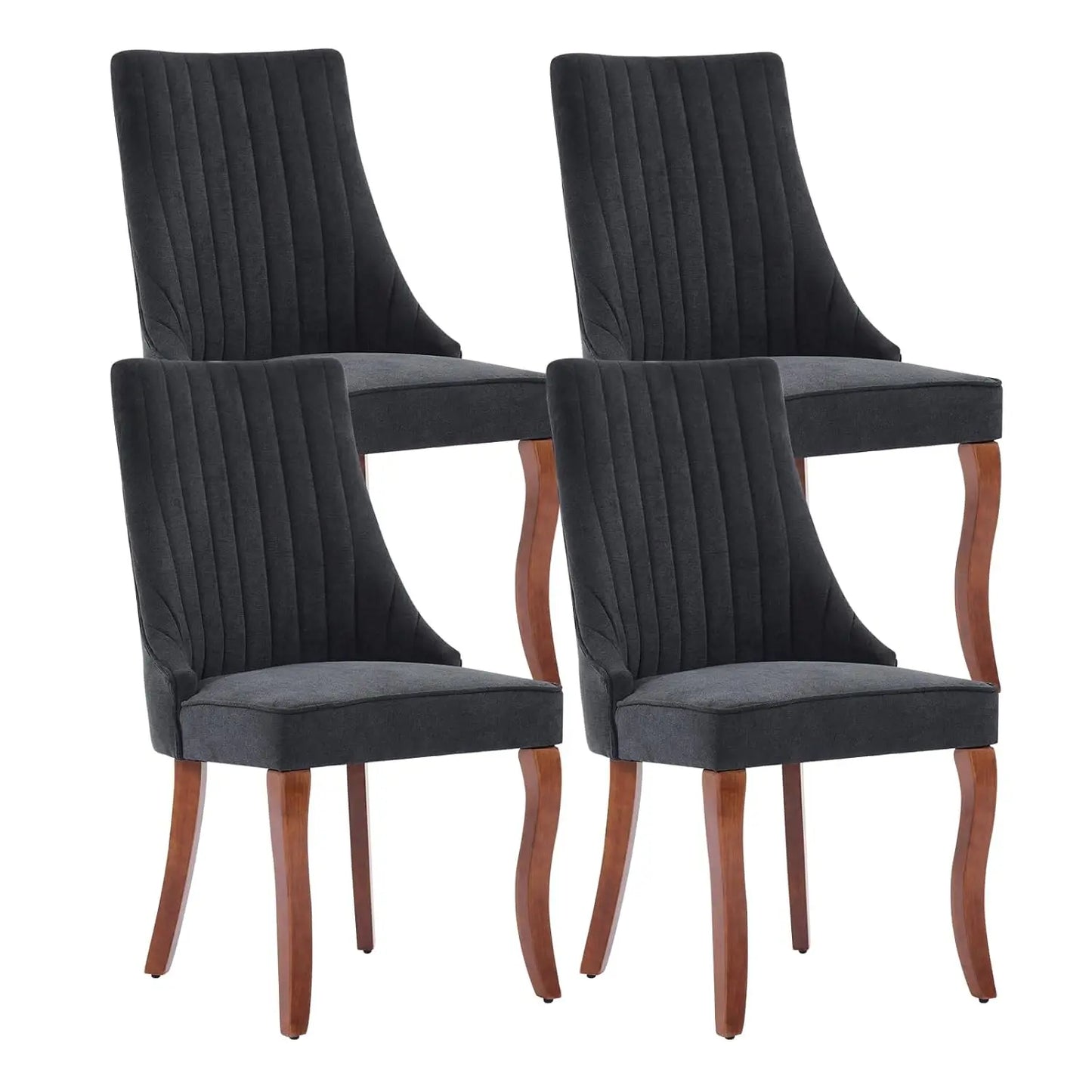 Linen Tufted Dining Chair Set With Wood Legs