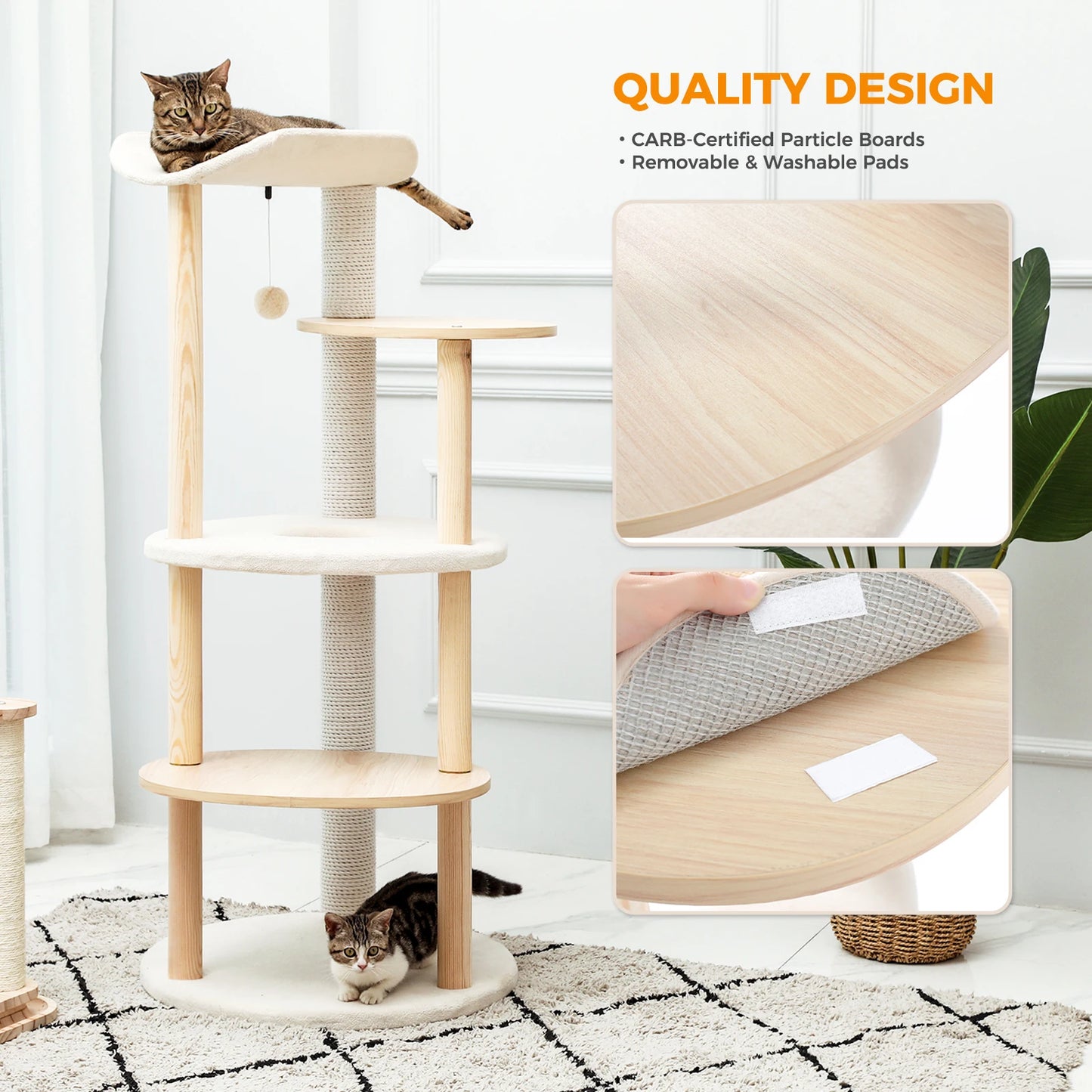 PAWZ Road Wooden Cat Tree Tower With Scratching Posts