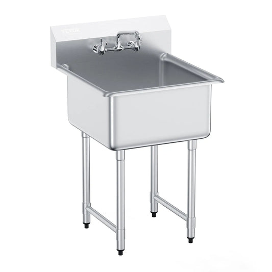 Stainless Steel Kitchen Prep Sink With Faucet Single Bowl