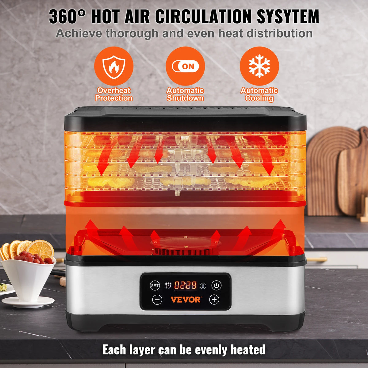 Vevor Five Tray Electric Food Dehydrator Machine With Timer
