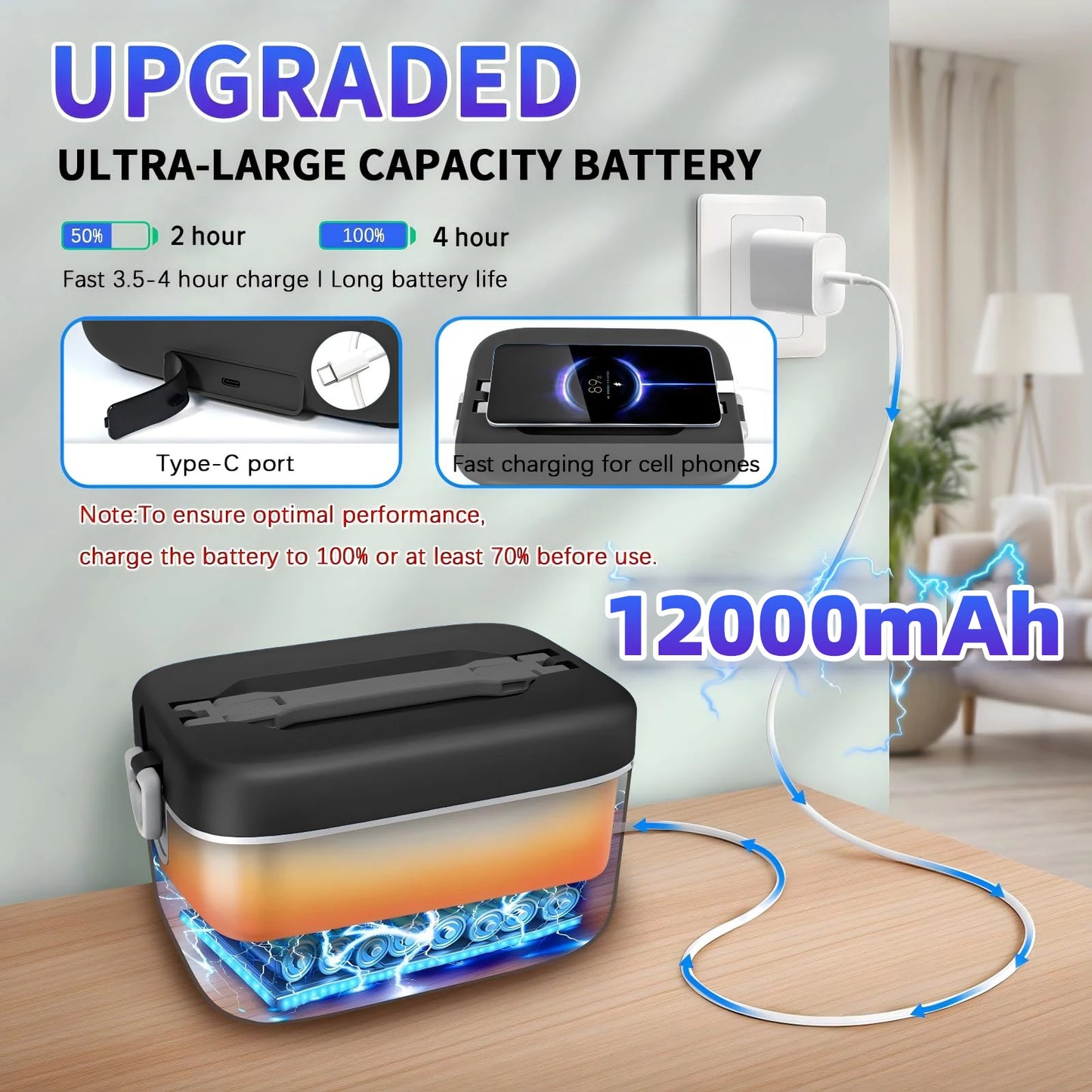 Portable 12000mAh Wireless Lunch Box With Five Sided Heating