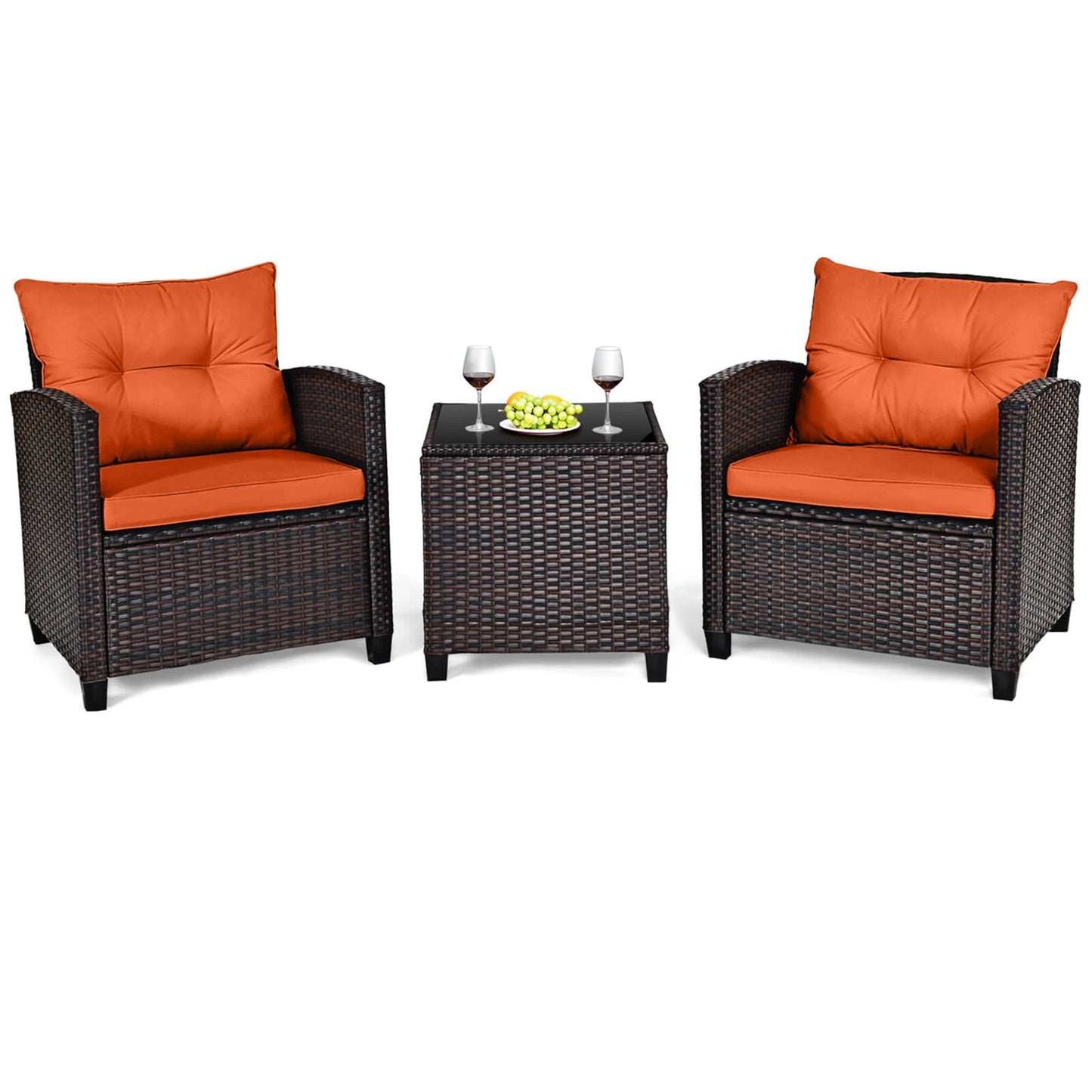 HOMASIS 3 Piece Patio Rattan Cushioned Conversation Set