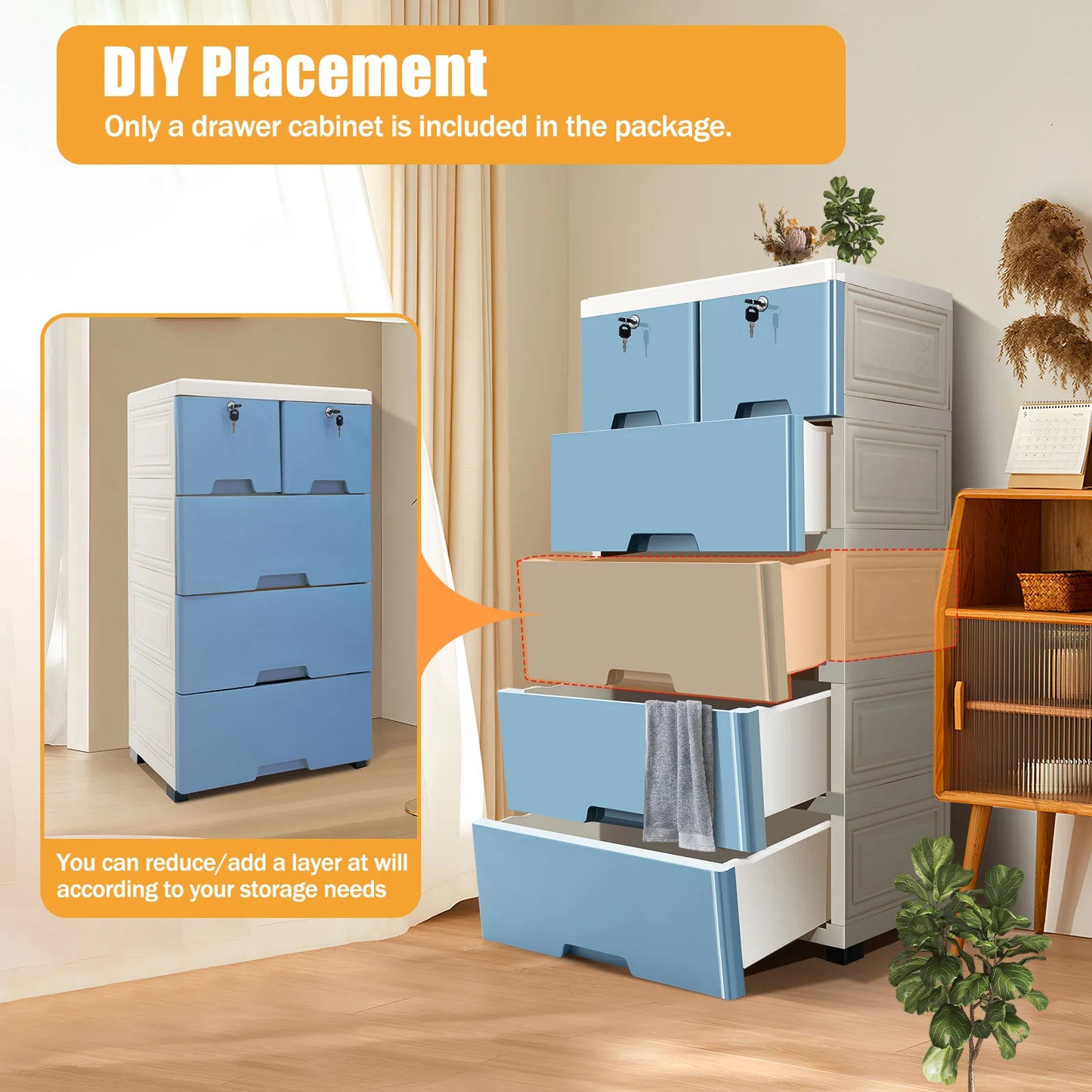 Plastic Six Drawer Dresser Storage Tower For Home Office