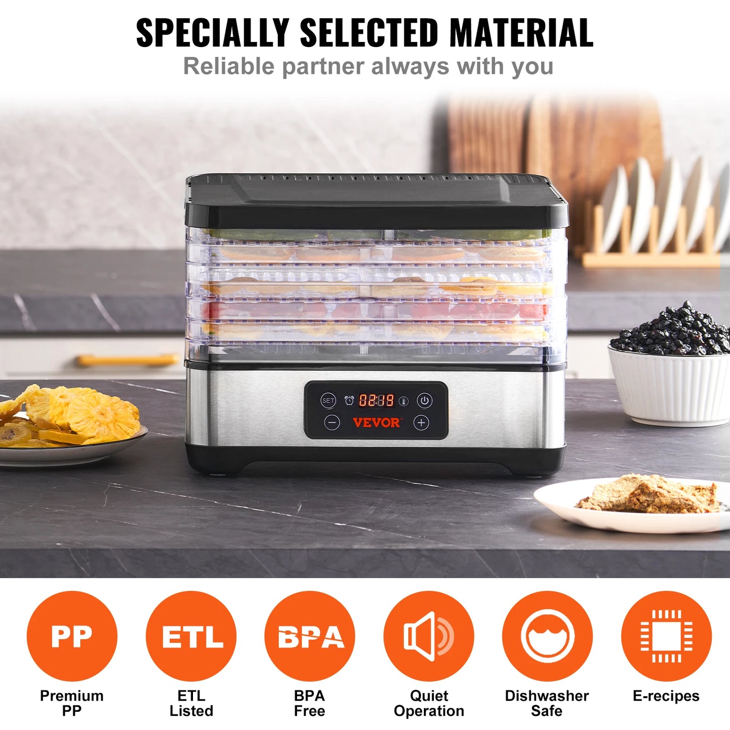 Vevor Five Tray Electric Food Dehydrator Machine With Timer