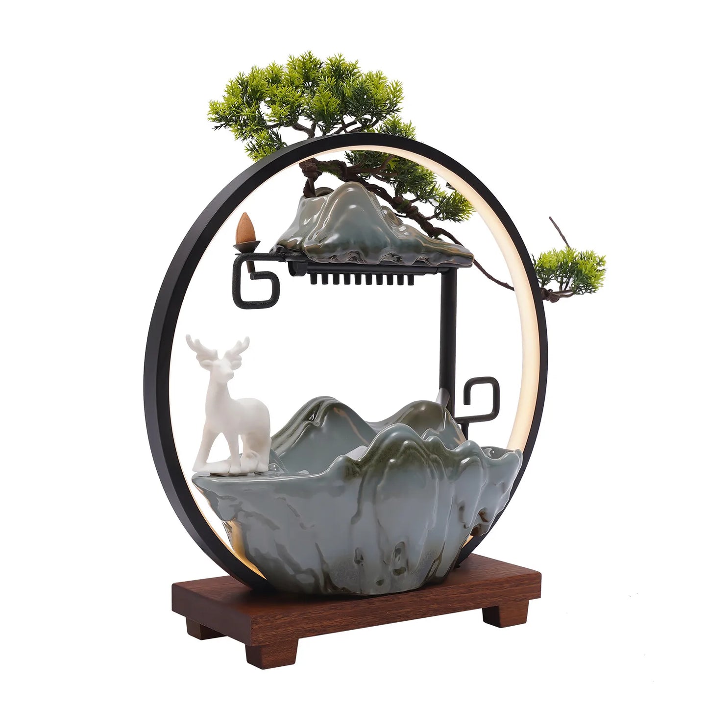 Ceramic Tabletop Fountain With Mist LED Deer Figurine