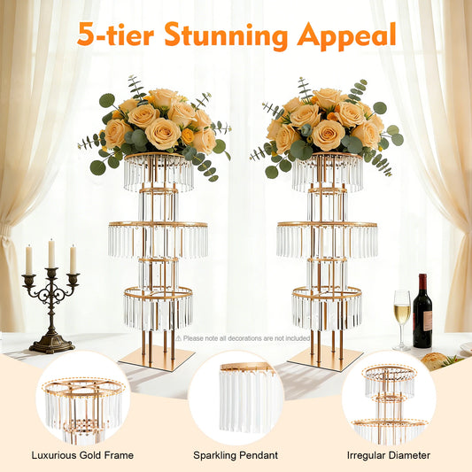 5 Tier Wedding Flower Stand Crystal Style Iron Acrylic