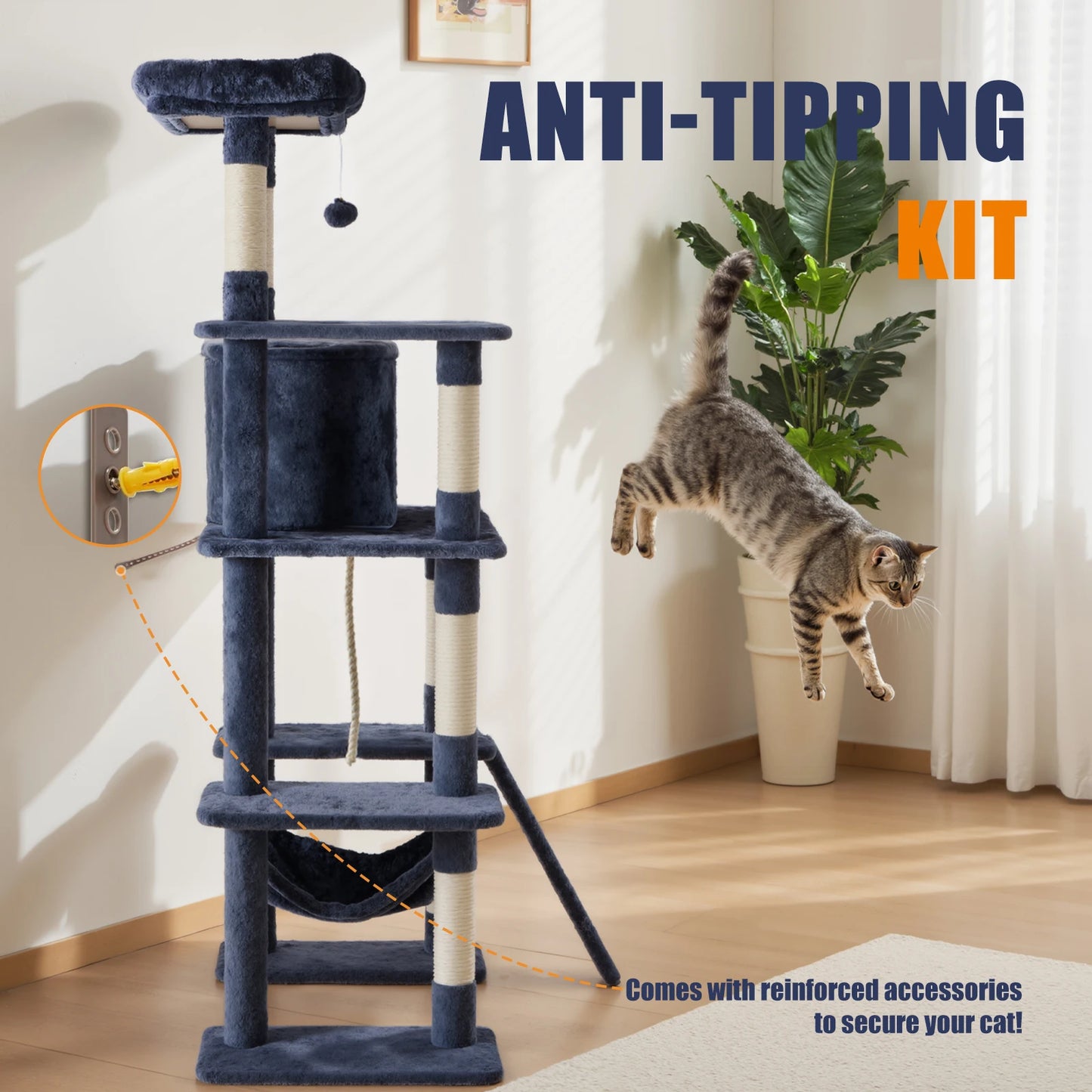 JHK Cat Tree Tall Multi Level Climbing Tower for Cats