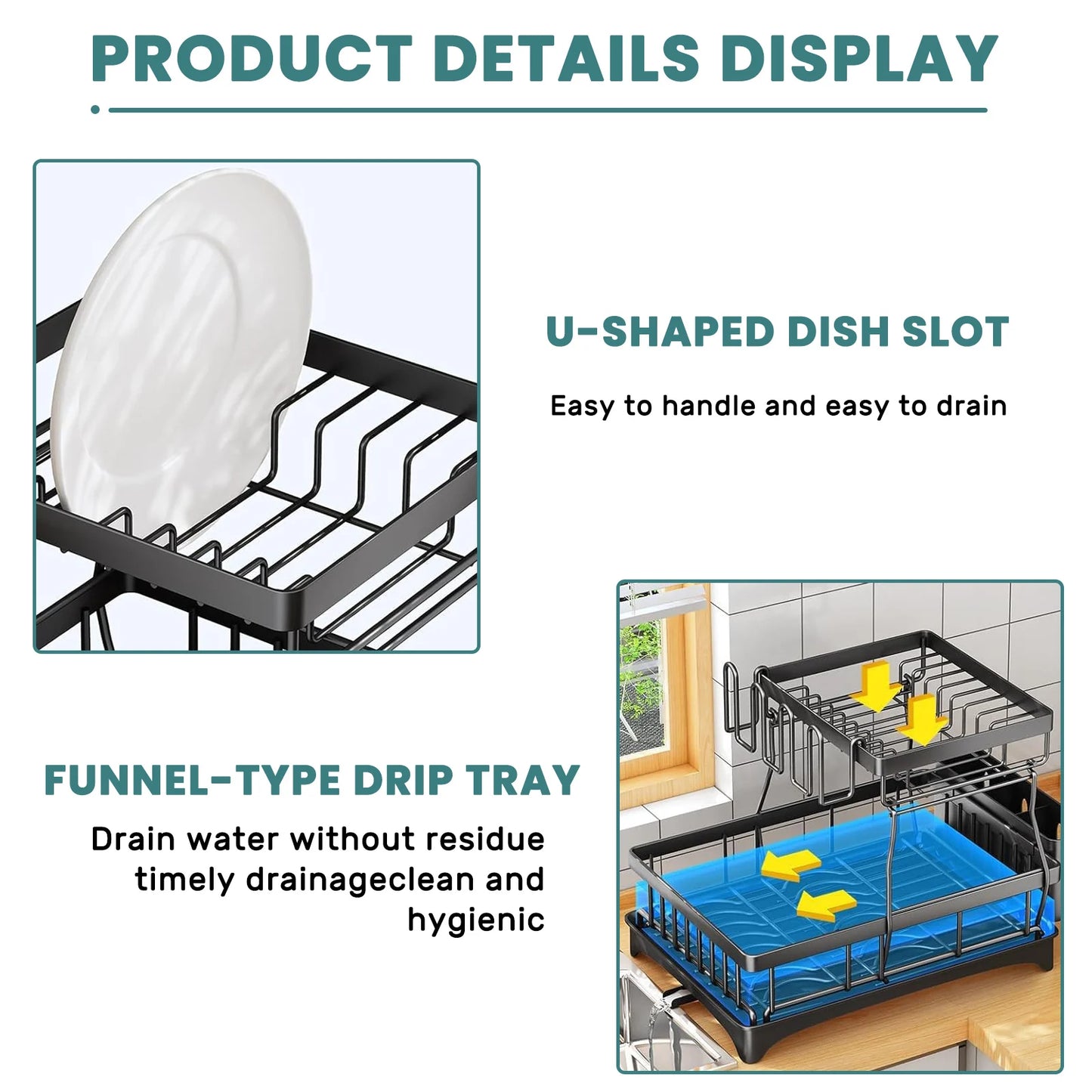 Two Tier Dish Drying Rack For Kitchen Countertop