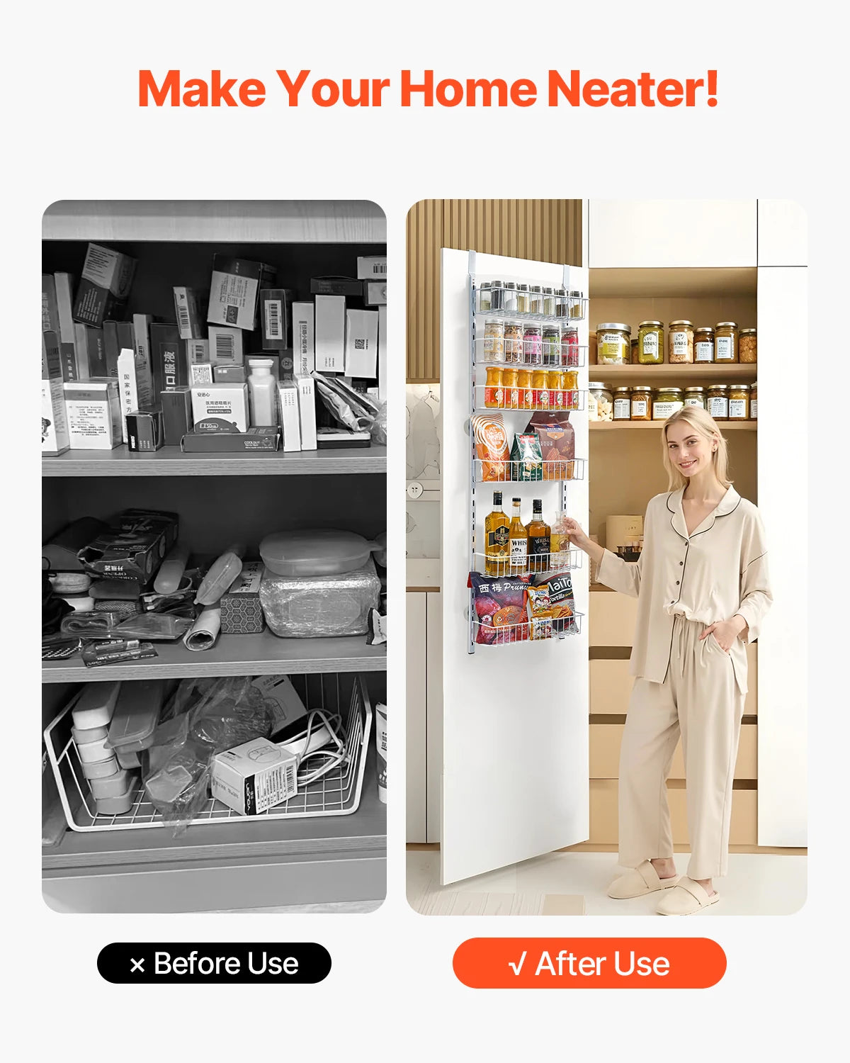 SucceBuy Adjustable Over The Door Pantry Rack