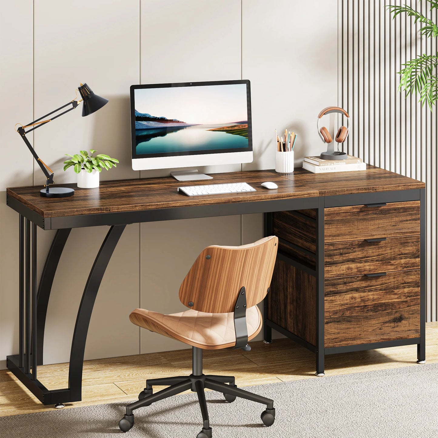 Tribesigns Wooden Computer Desk With Three Drawers