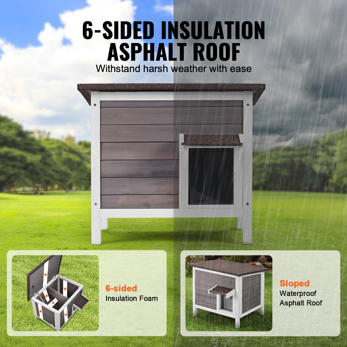 SucceBuy Outdoor Cat House Weatherproof Wooden Shelter