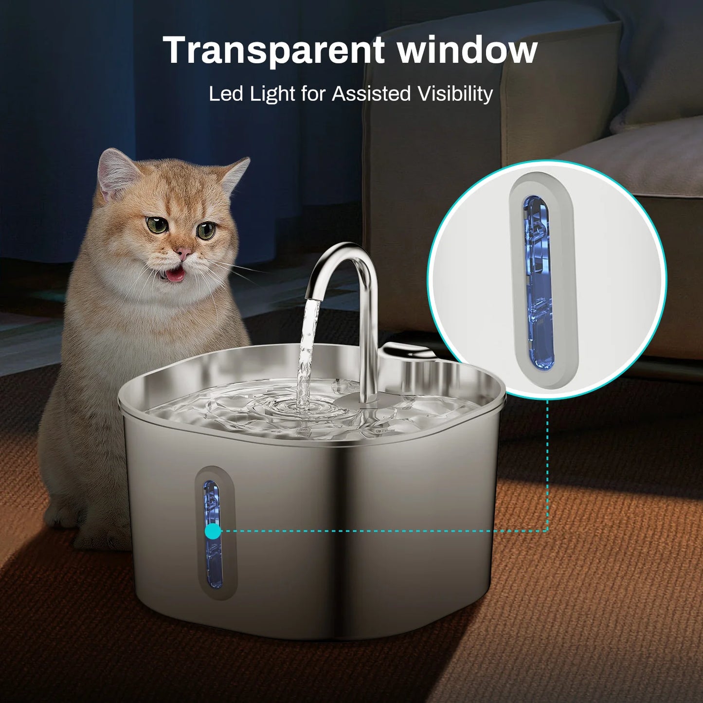 Silent Stainless Steel Pet Water Fountain For Cats And Dogs