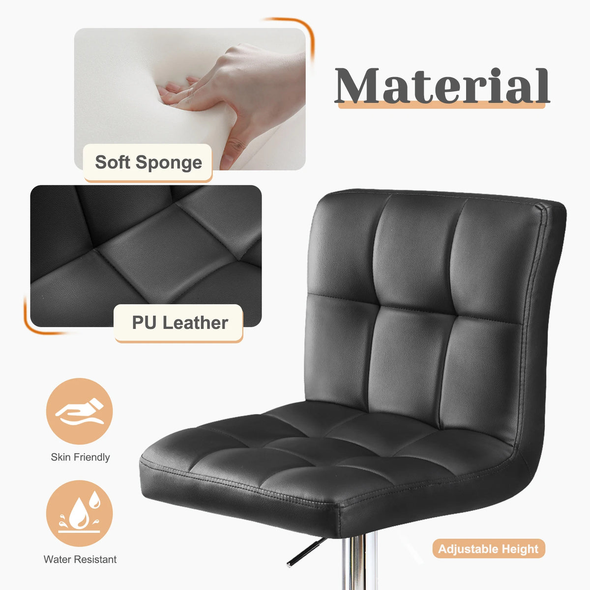 JHK PU Leather Upholstered Bar Stools With Backrest