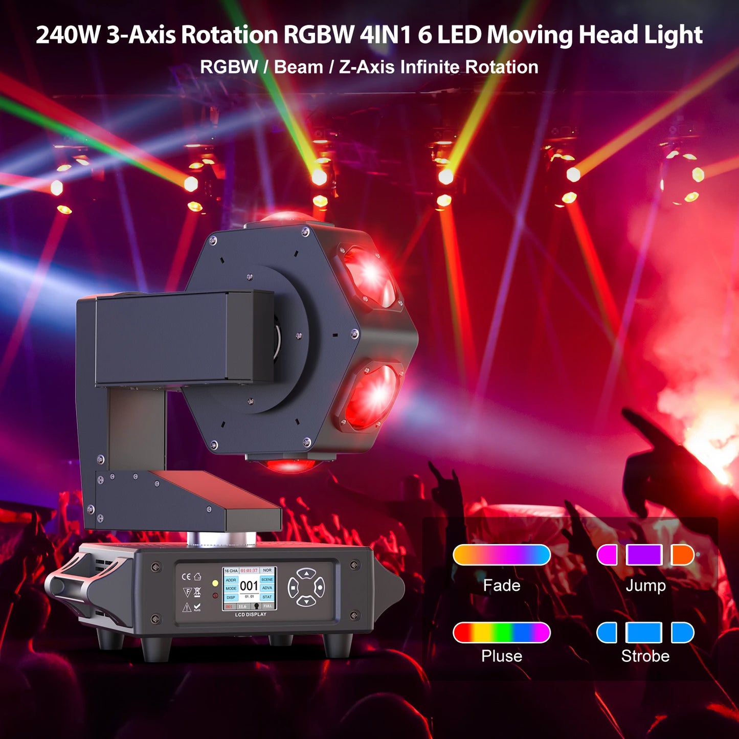 Yiflamefly 240W Beam Moving Head Lights RGBW DJ Stage Light
