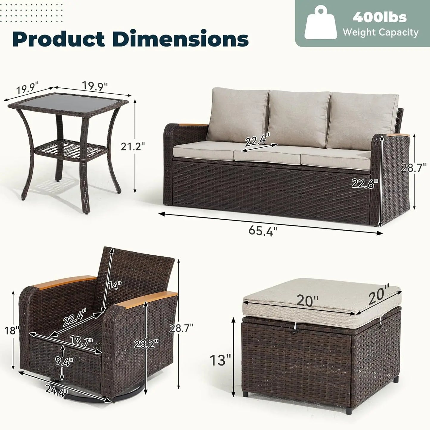 6 Piece PE Rattan Patio Furniture Set Sectional Sofa