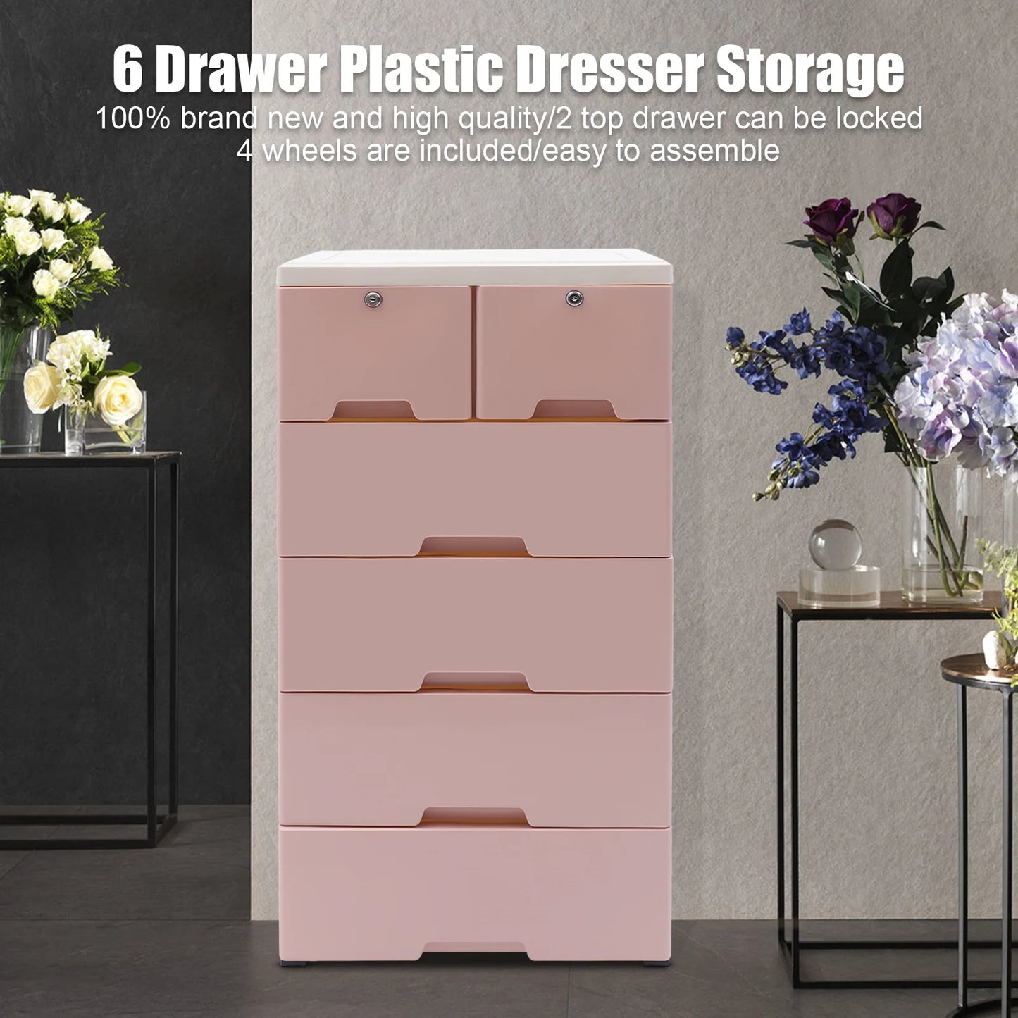 Plastic Six Drawer Dresser Storage Tower For Home Office