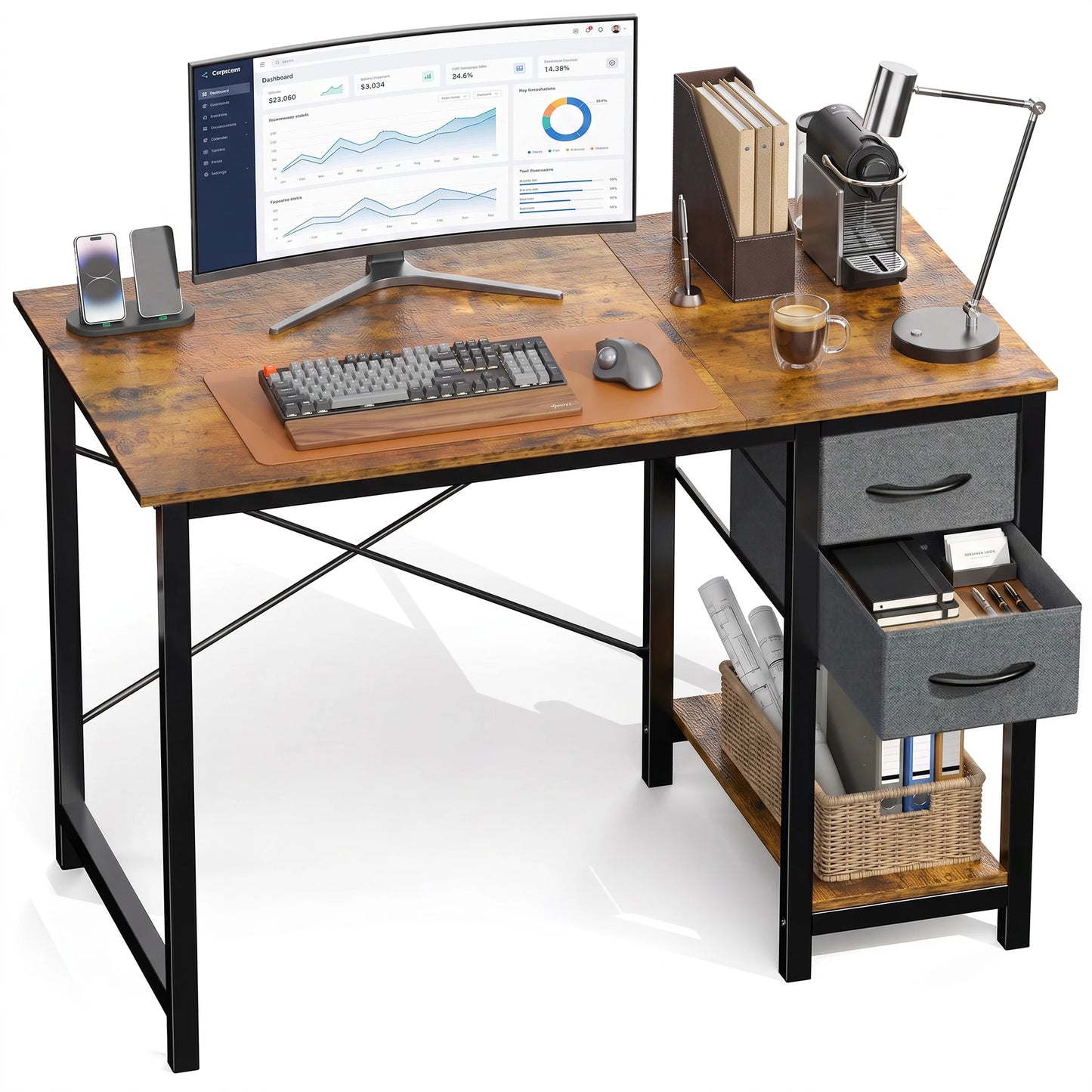MCQ Standing Office Desk With Drawers And Hooks