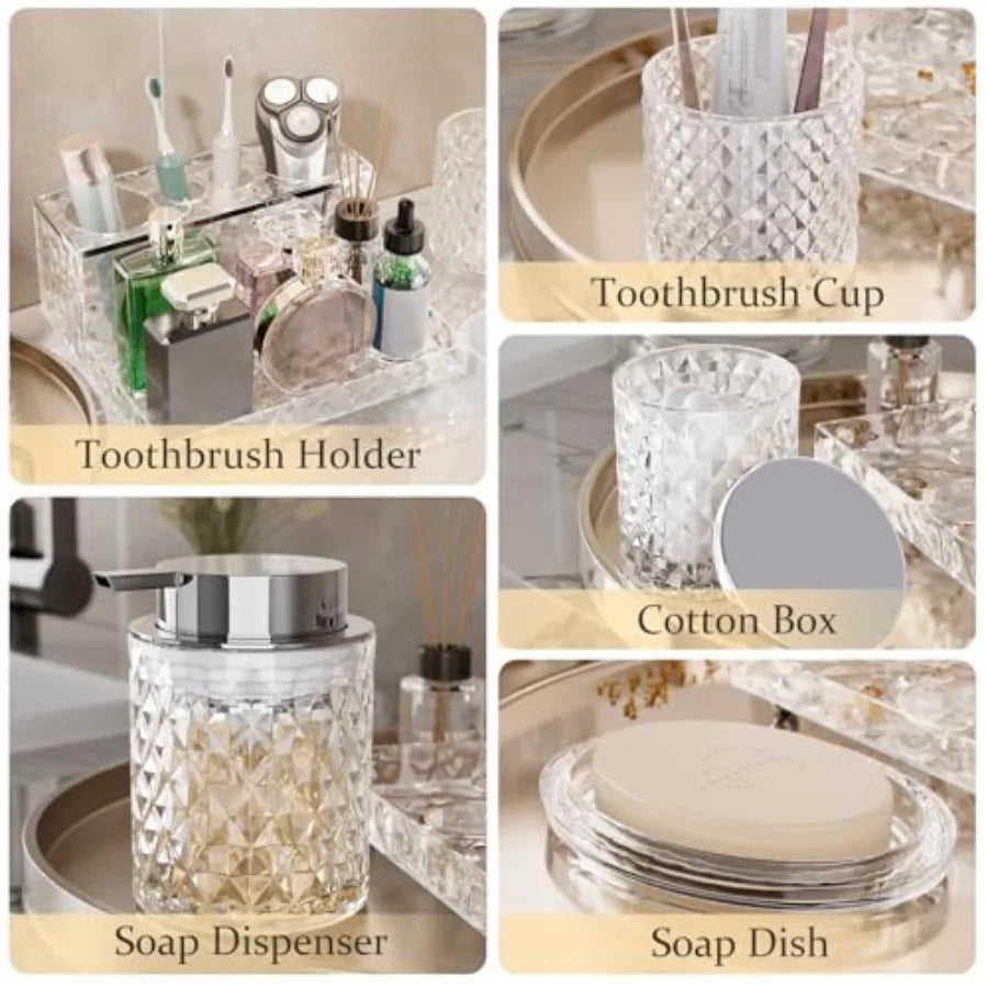 Glass Bathroom 5Pcs Crystal Set Foaming Soap Dispenser