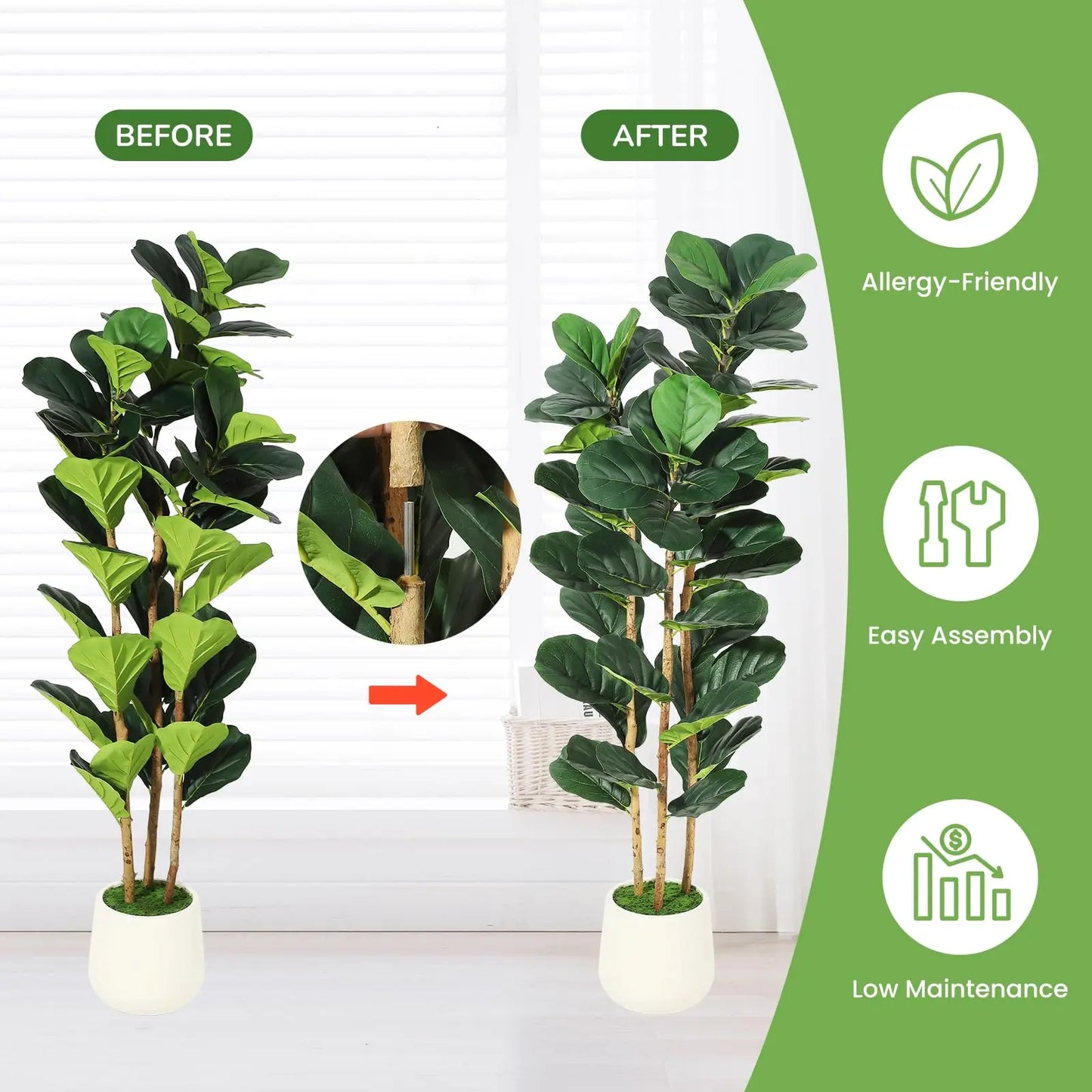 Artificial Fiddle Leaf Fig Tree In White Planter