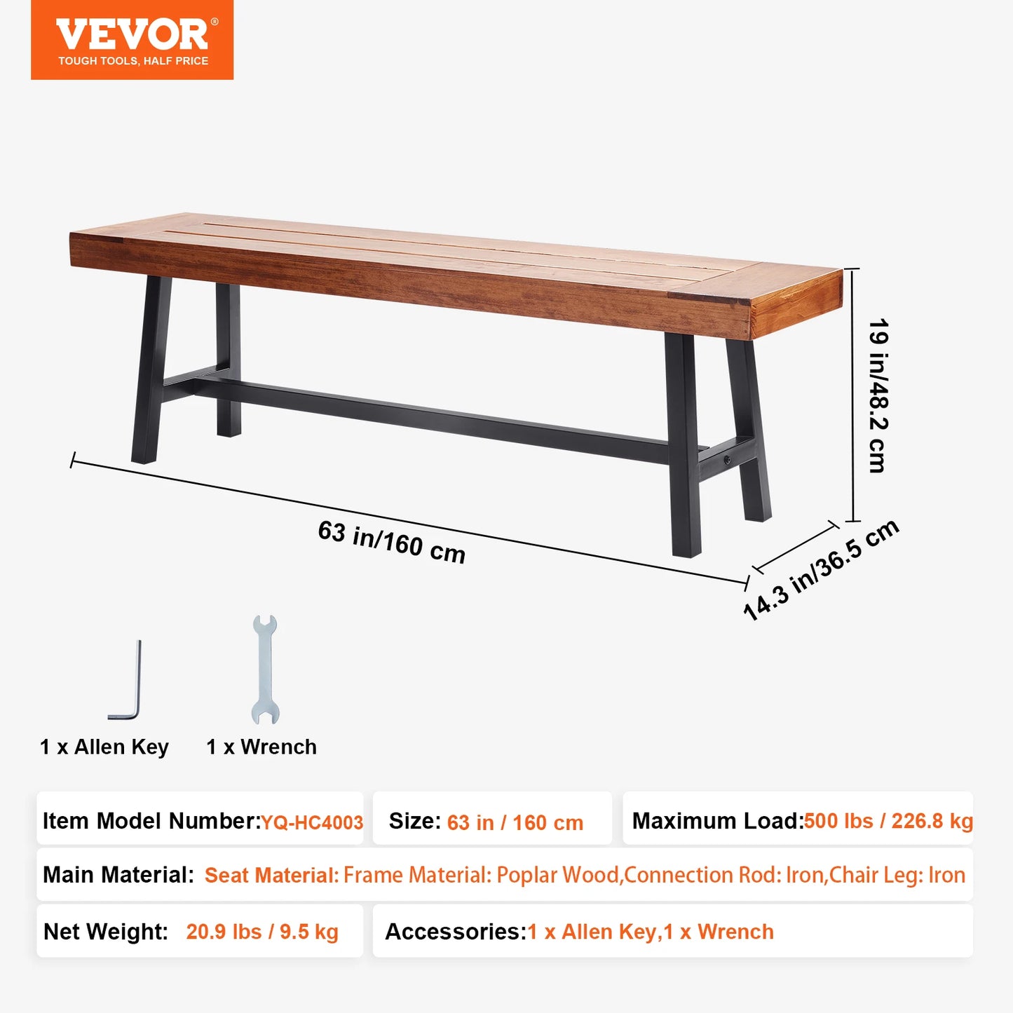 SucceBuy Outdoor Garden Bench Wood And Metal 480 Lb Capacity