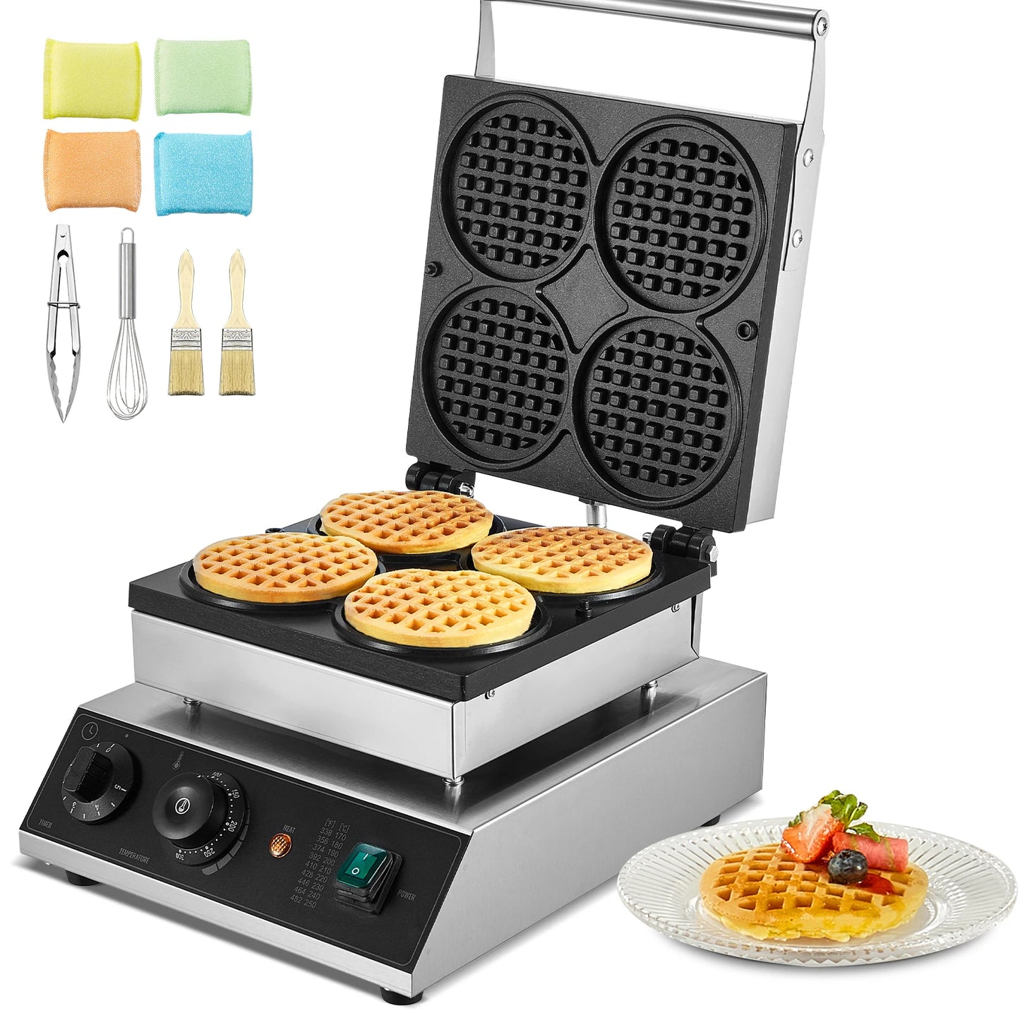SucceBuy Commercial Waffle Maker 4 Pack 1750W Nonstick