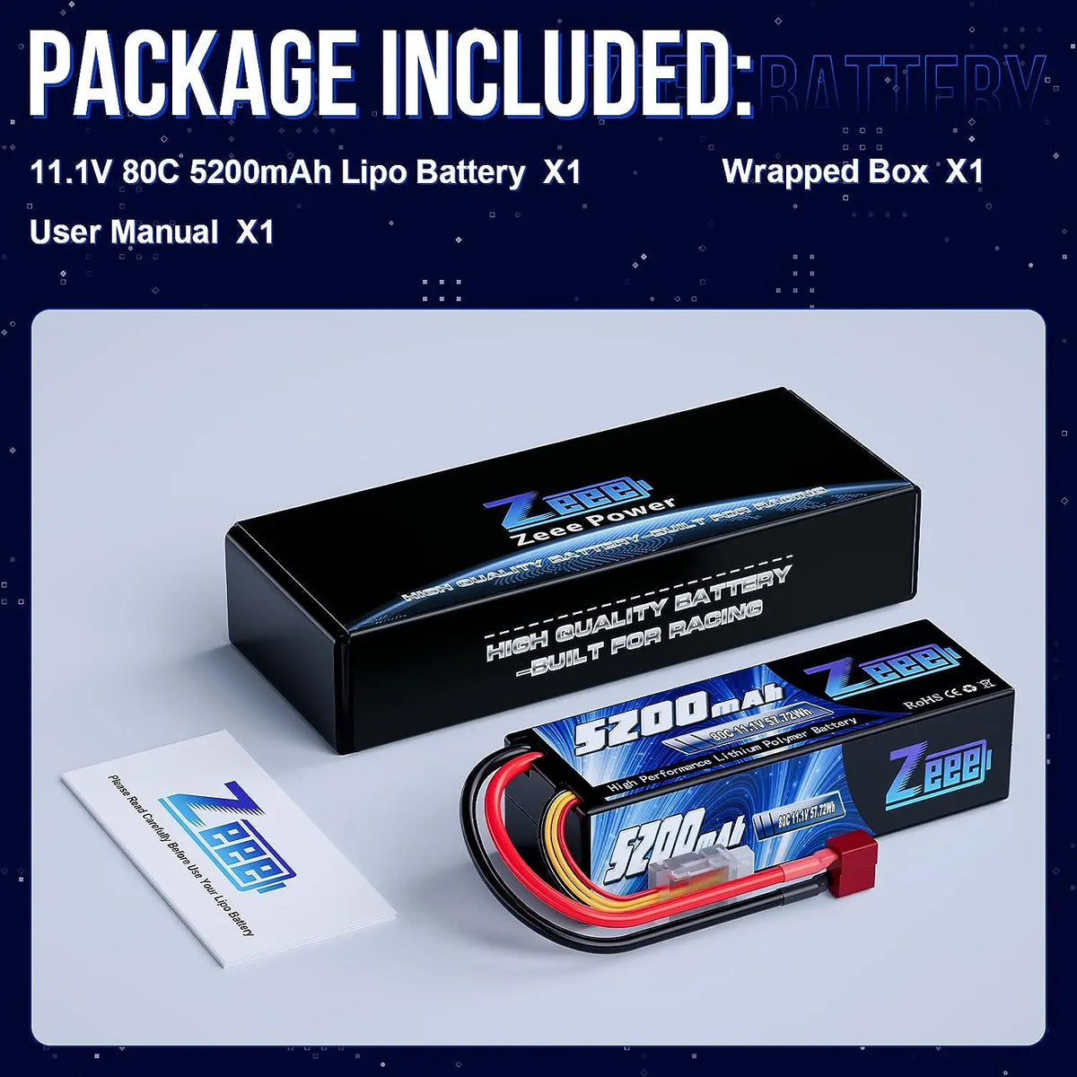 Zeee Hardcase LiPo Battery With Deans Plug For RC Cars