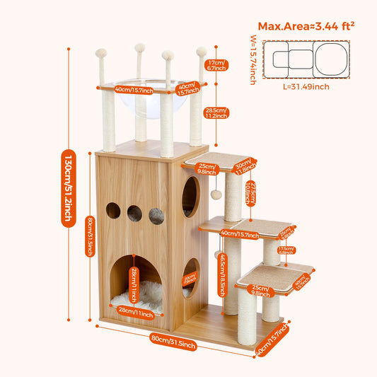PAWZ Ro Multi Level Cat Tree Indoor Wood Tower