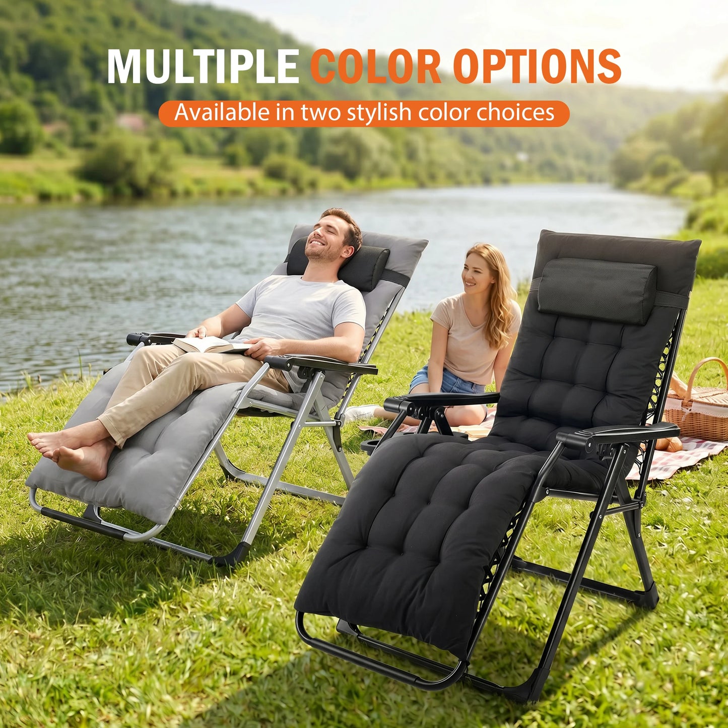 JHK Zero Gravity Reclining Lounge Chair Camping Cup Holders