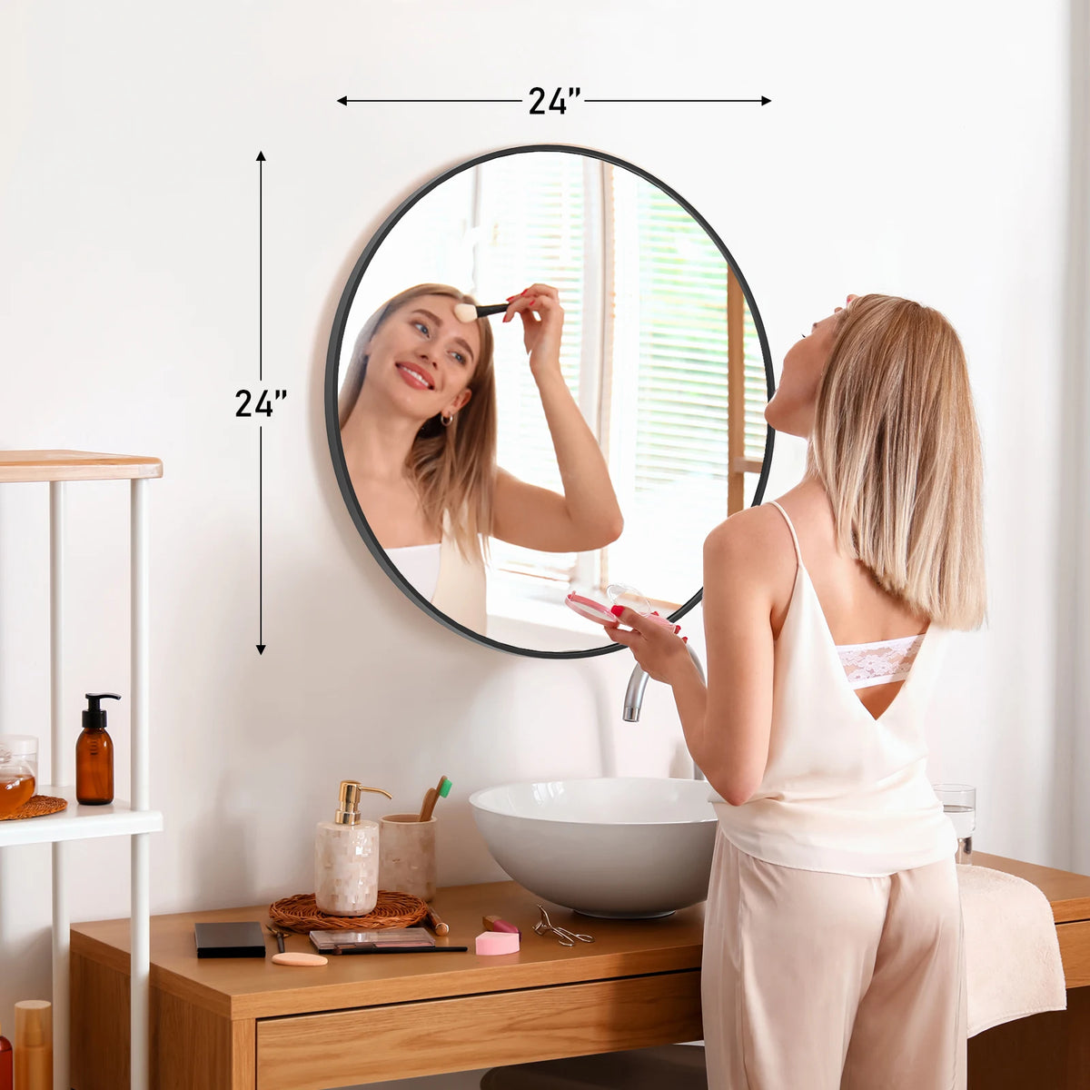 JHK Modern Round Vanity Mirror With Metal Frame