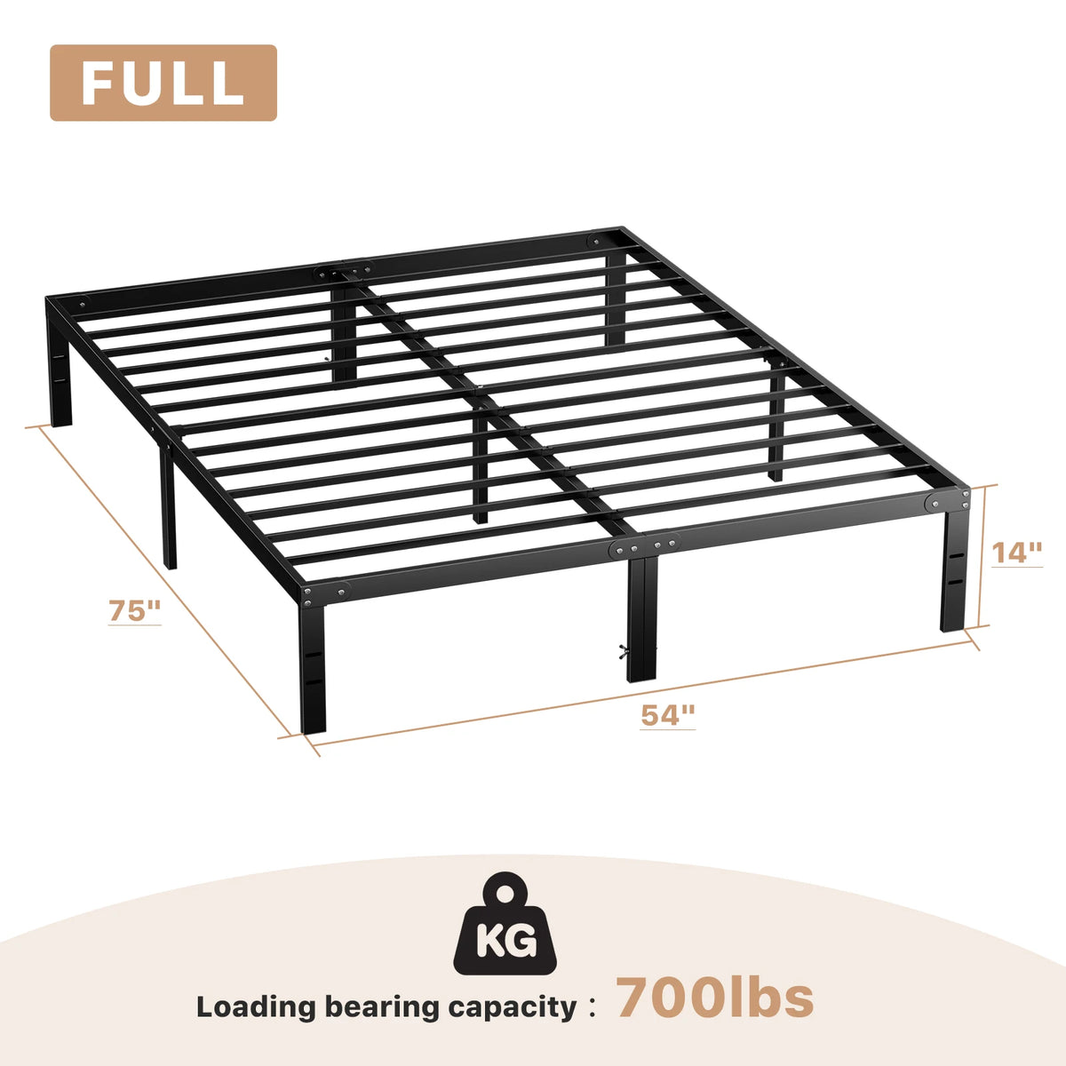 JHK Sturdy Metal Platform Bed Frame With Steel Slats