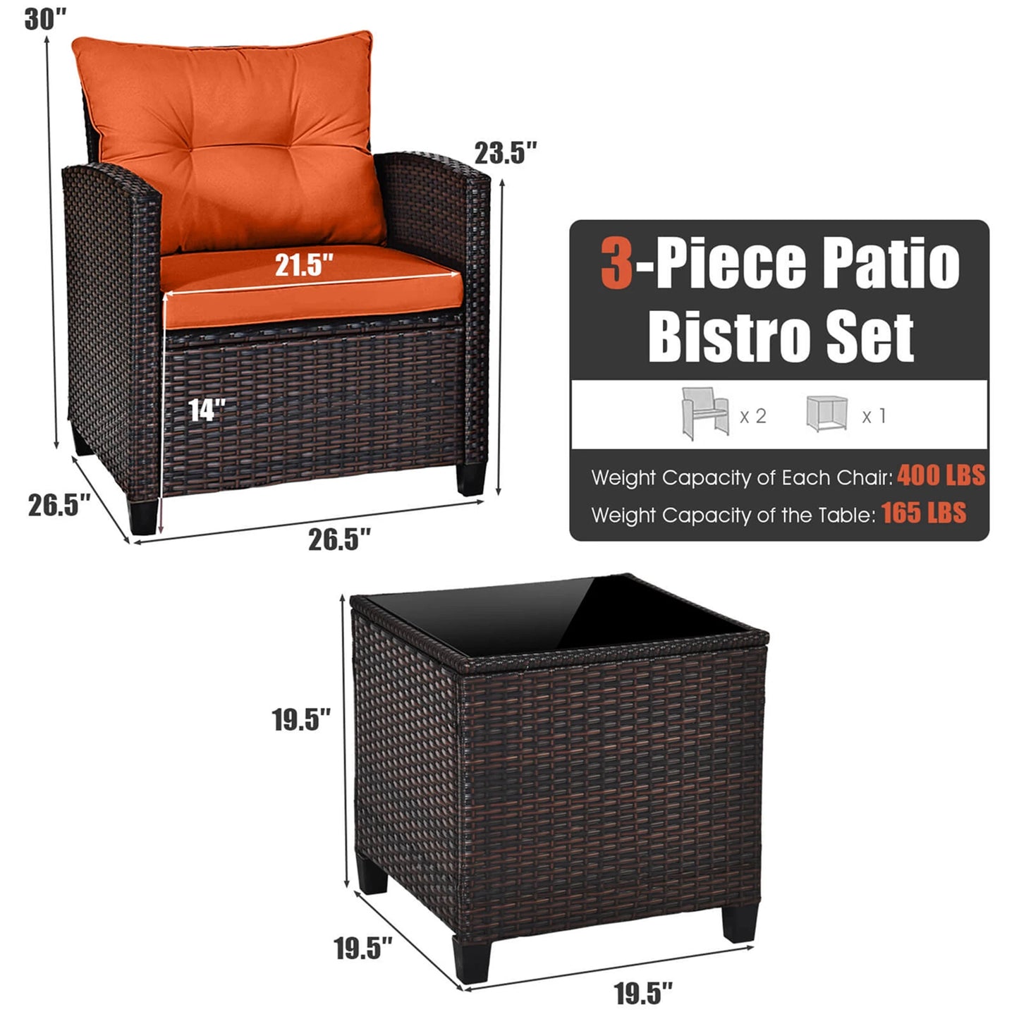 HOMASIS 3 Piece Patio Rattan Cushioned Conversation Set